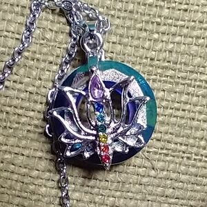 Silvertone chakra flower floral necklace